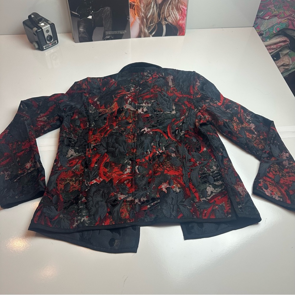 Black Crimson Brocade Tapestry Jacket | Gothic Romantic Artwear Coat - Picture 2 of 10